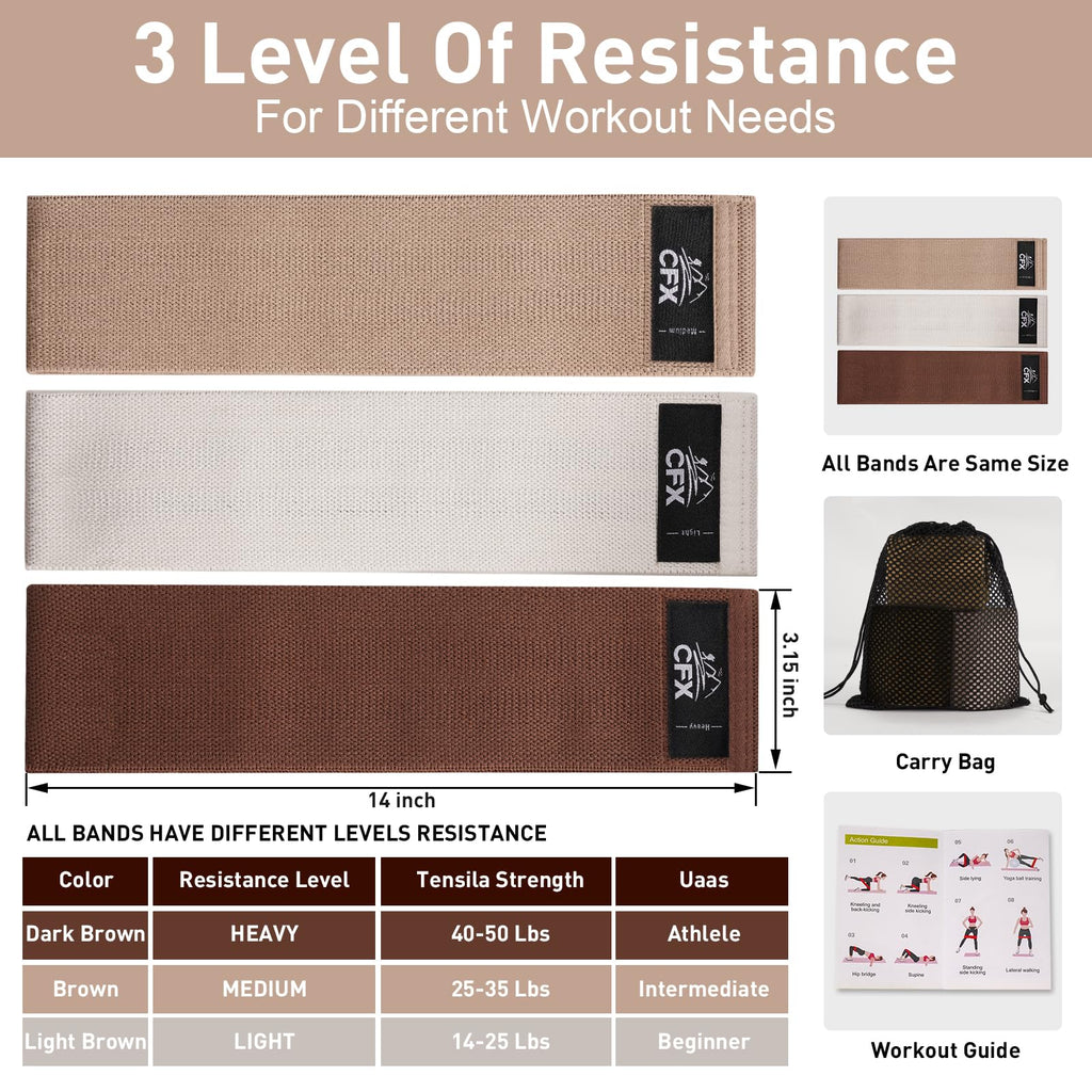 CFX Resistance Bands Set, Exercise Bands with Non-Slip Design for HIPS & Glutes, 3 Levels Workout Bands for Women and Men, Booty Bands for Home Fitness, Yoga, Pilates