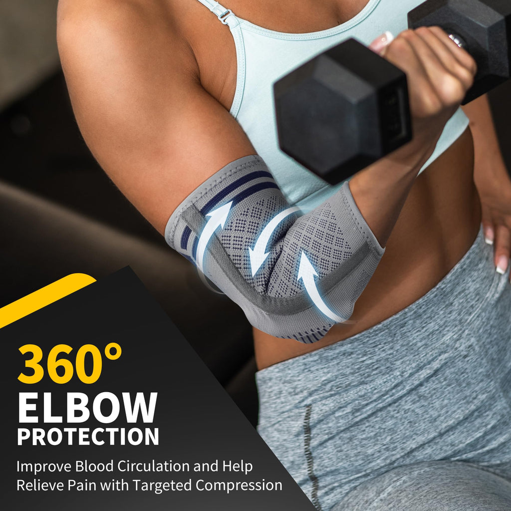CAMBIVO Elbow Support for Men&Women 2 Pack, Upgraded Tennis Elbow Support Arm Sleeves with Gel Pad and Dual Stabilizers, Elbow Brace for Tennis, Weightlifting