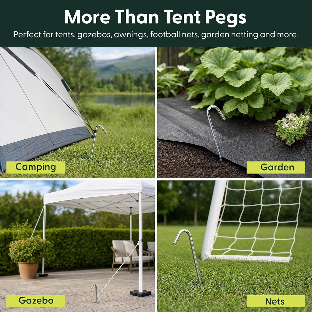 KEPLIN Steel Alloy Tent Pegs, Galvanised Ground Pegs, Rust Free & Durable Tent Support Metal Heavy Duty, Ideal Support for Camping, Beach, Garden Netting, Football Goal & Gazebo (40 Pack)