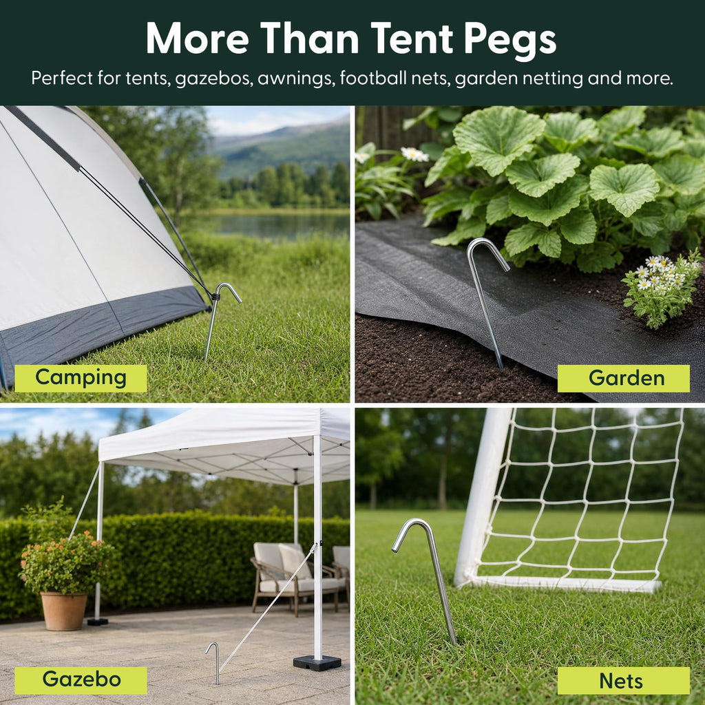 KEPLIN Steel Alloy Tent Pegs, Galvanised Ground Pegs, Rust Free & Durable Tent Support Metal Heavy Duty, Ideal Support for Camping, Beach, Garden Netting, Football Goal & Gazebo (40 Pack)