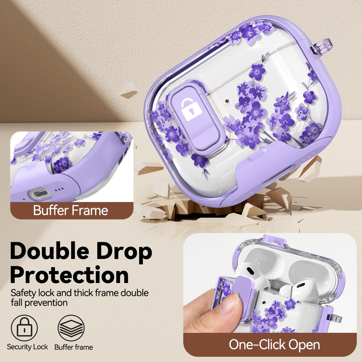 for AirPods Pro 2nd/1st Case (2023-2019)-Purple Bell Flower