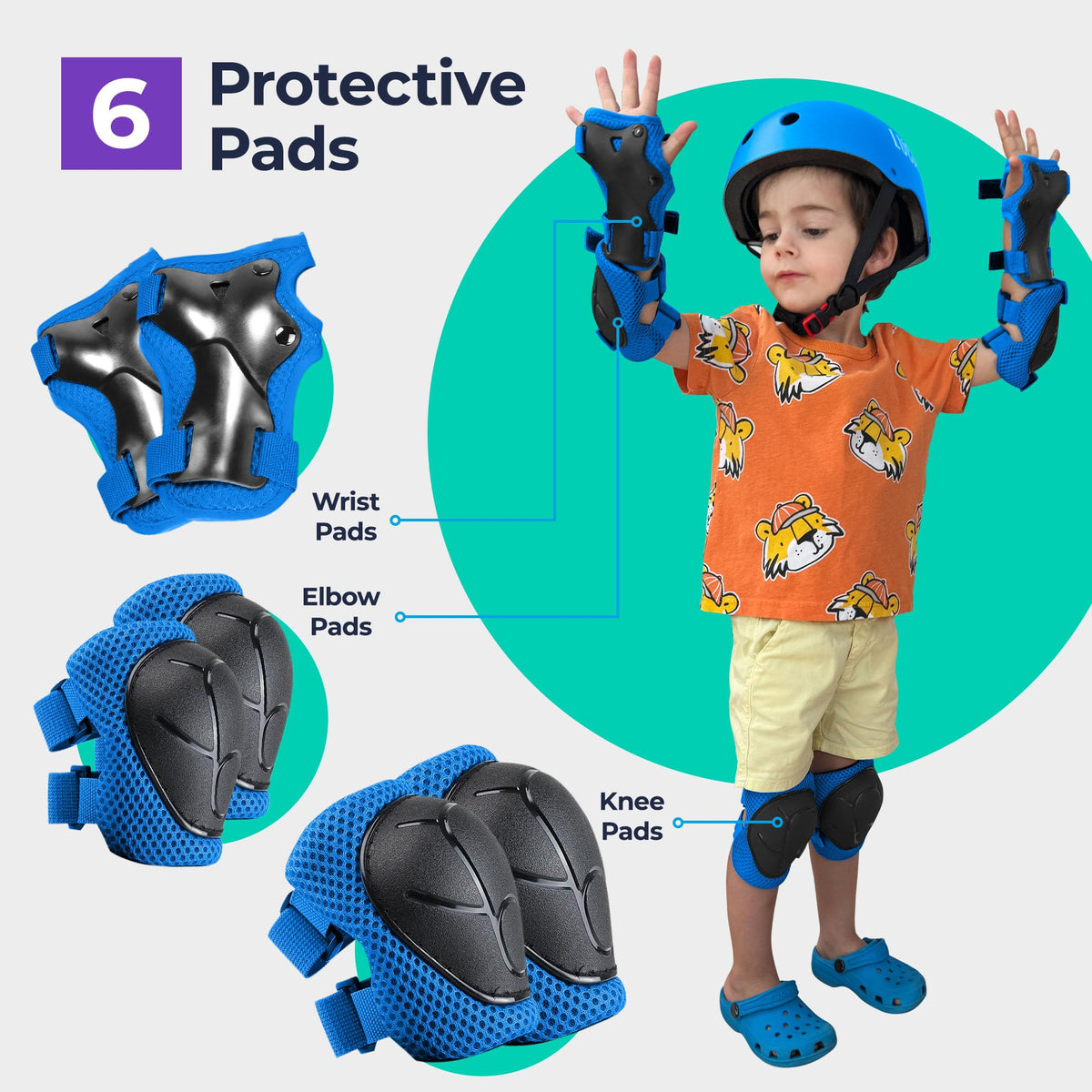 Niftii Bike Helmet & Pads Set for Kids - Cycling Skateboard Ages 3-15