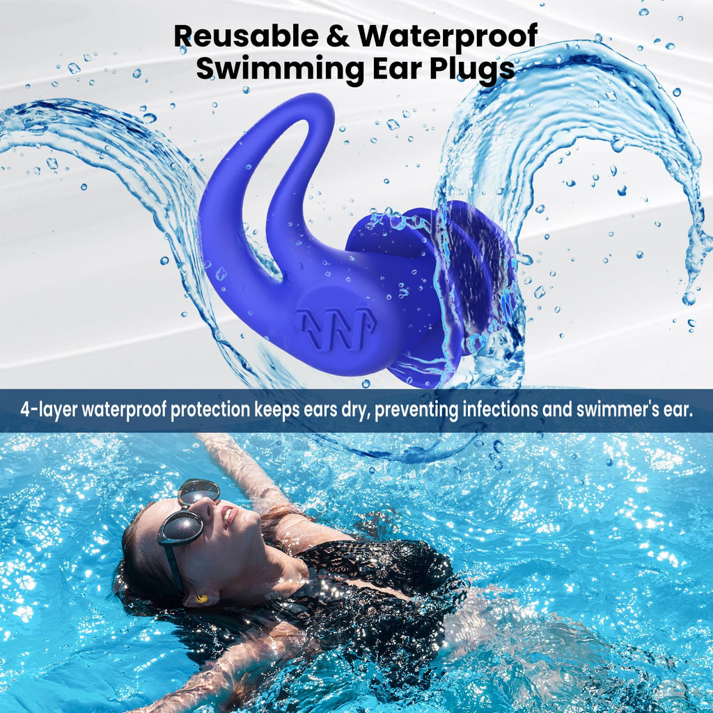 Swimming Ear Plugs for Kids,4 Pairs Reusable Silicone Ear Plugs Swimming