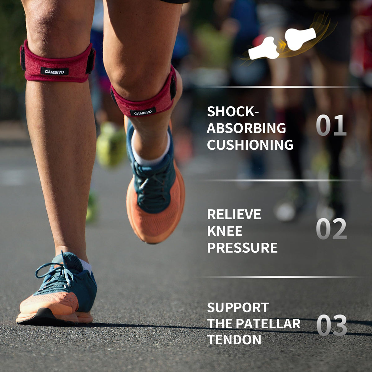 CAMBIVO 2 Pack Patella Tendon Knee Strap for Meniscus Tear & Osgood Schlatters Relief - Adjustable Knee Support for Running Stability, Jumper's Knee, Hiking & Gym Squats