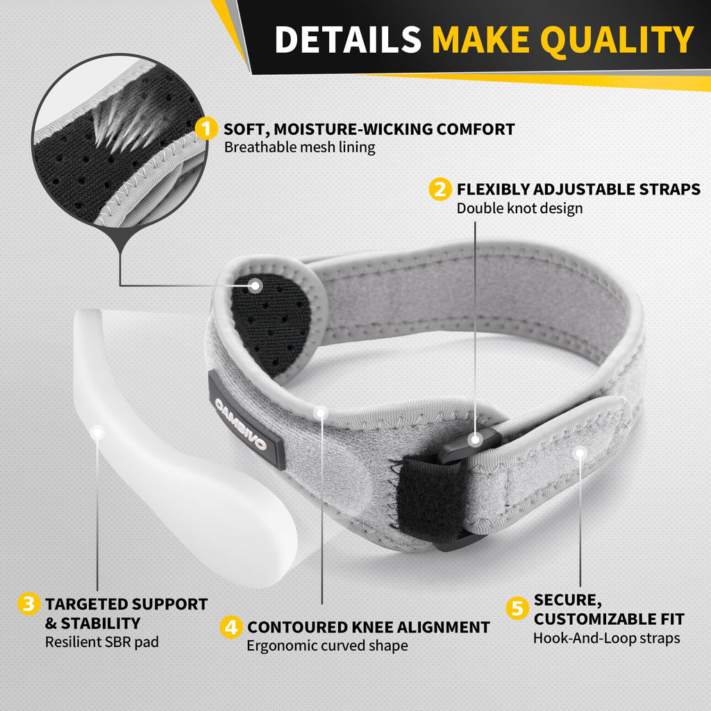 CAMBIVO 2 Pack Patella Tendon Knee Strap for Meniscus Tear & Osgood Schlatters Relief - Adjustable Knee Support for Running Stability, Jumper's Knee, Hiking & Gym Squats
