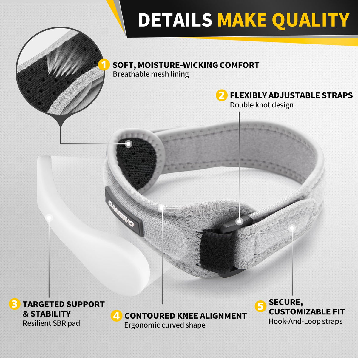 CAMBIVO 2 Pack Patella Tendon Knee Strap for Meniscus Tear & Osgood Schlatters Relief - Adjustable Knee Support for Running Stability, Jumper's Knee, Hiking & Gym Squats
