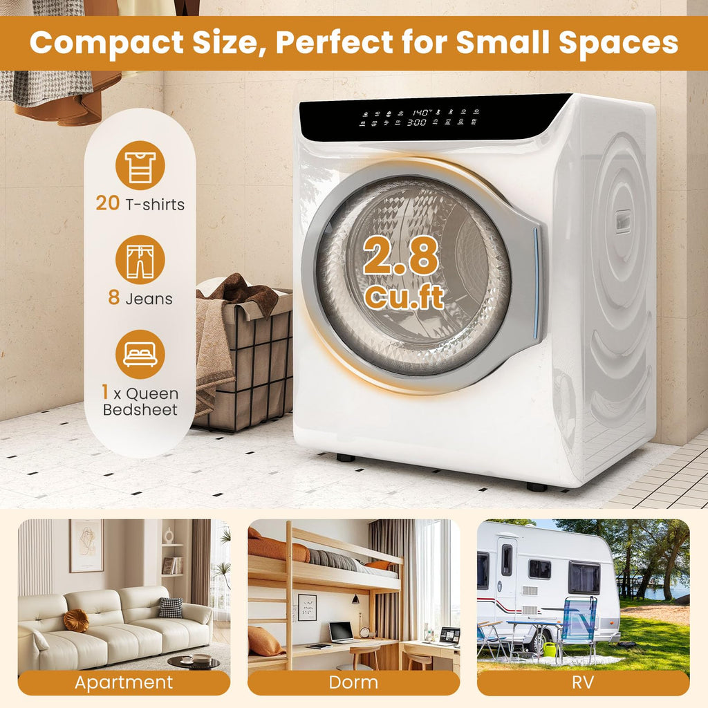 Auertech 3.6 CU. FT Clothes Dryer, Large Capacity Laundry Dryer with 12 Drying Modes & Stainless Steel Tub, Dryer Machine, Electric Dryer with LED Control for Busy Family Home, White
