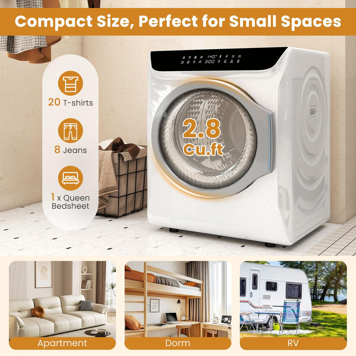 Auertech 3.6 CU. FT Clothes Dryer, Large Capacity Laundry Dryer with 12 Drying Modes & Stainless Steel Tub, Dryer Machine, Electric Dryer with LED Control for Busy Family Home, White