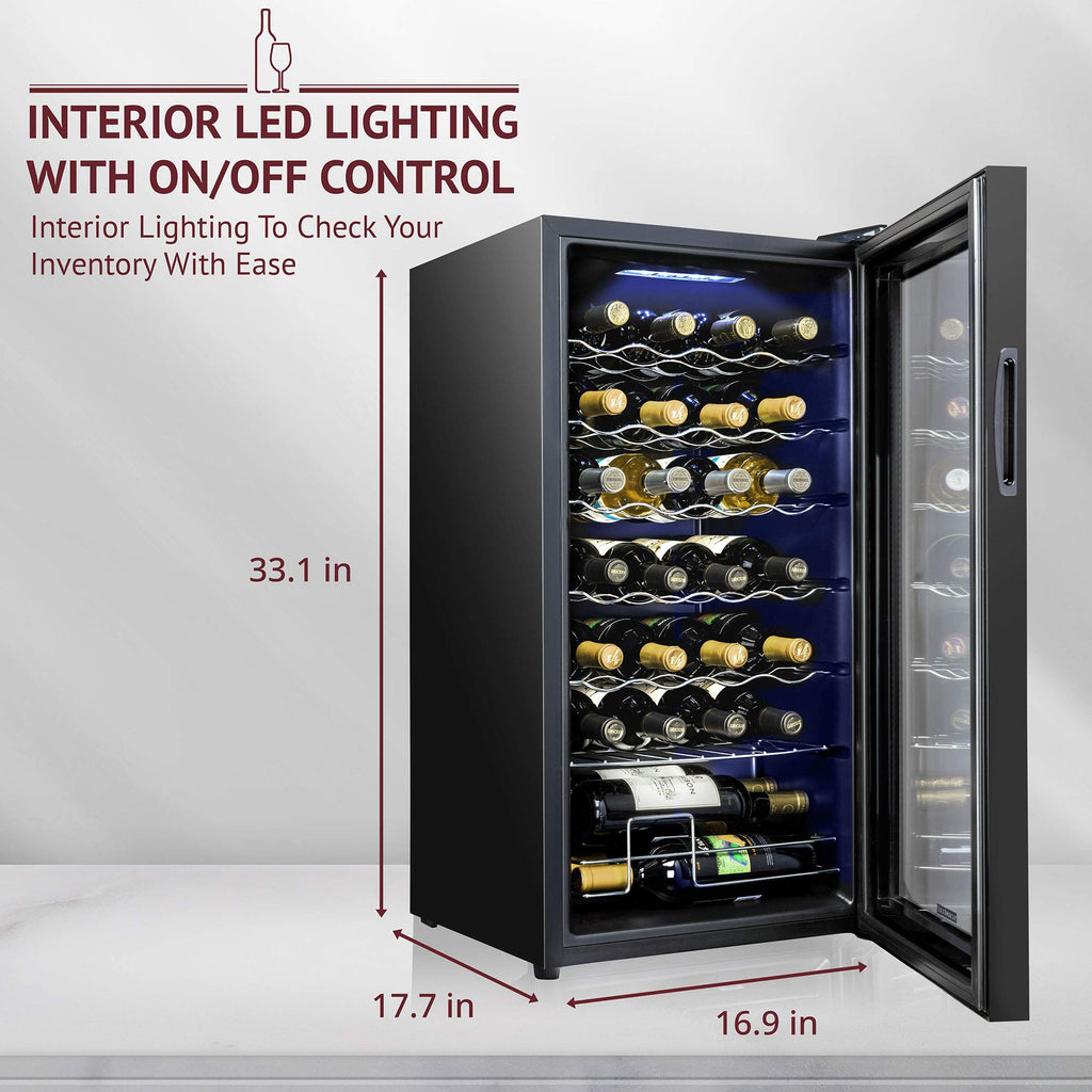 SCHMÉCKÉ 12 Bottle Compressor Wine Cooler Refrigerator w/Lock - Large Freestanding Wine Cellar For Red, White, Champagne or Sparkling Wine - 41f-64f Digital Temperature Control Fridge Stainless Steel