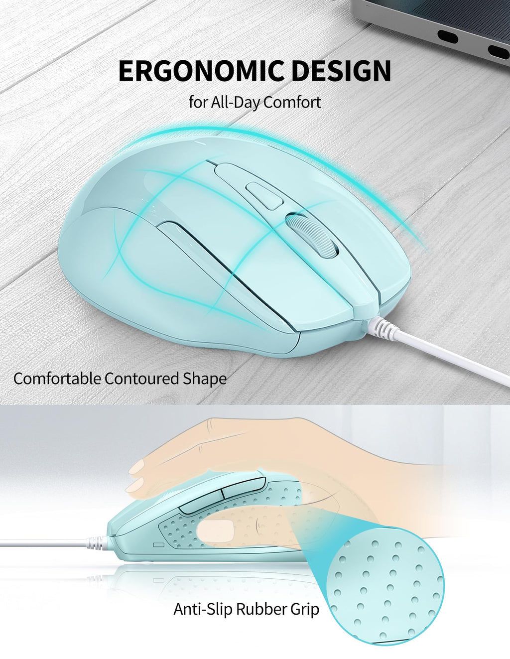 TECKNET USB Wired Mouse,6400 DPI Optical,6-Button Ergonomic Computer Mouse