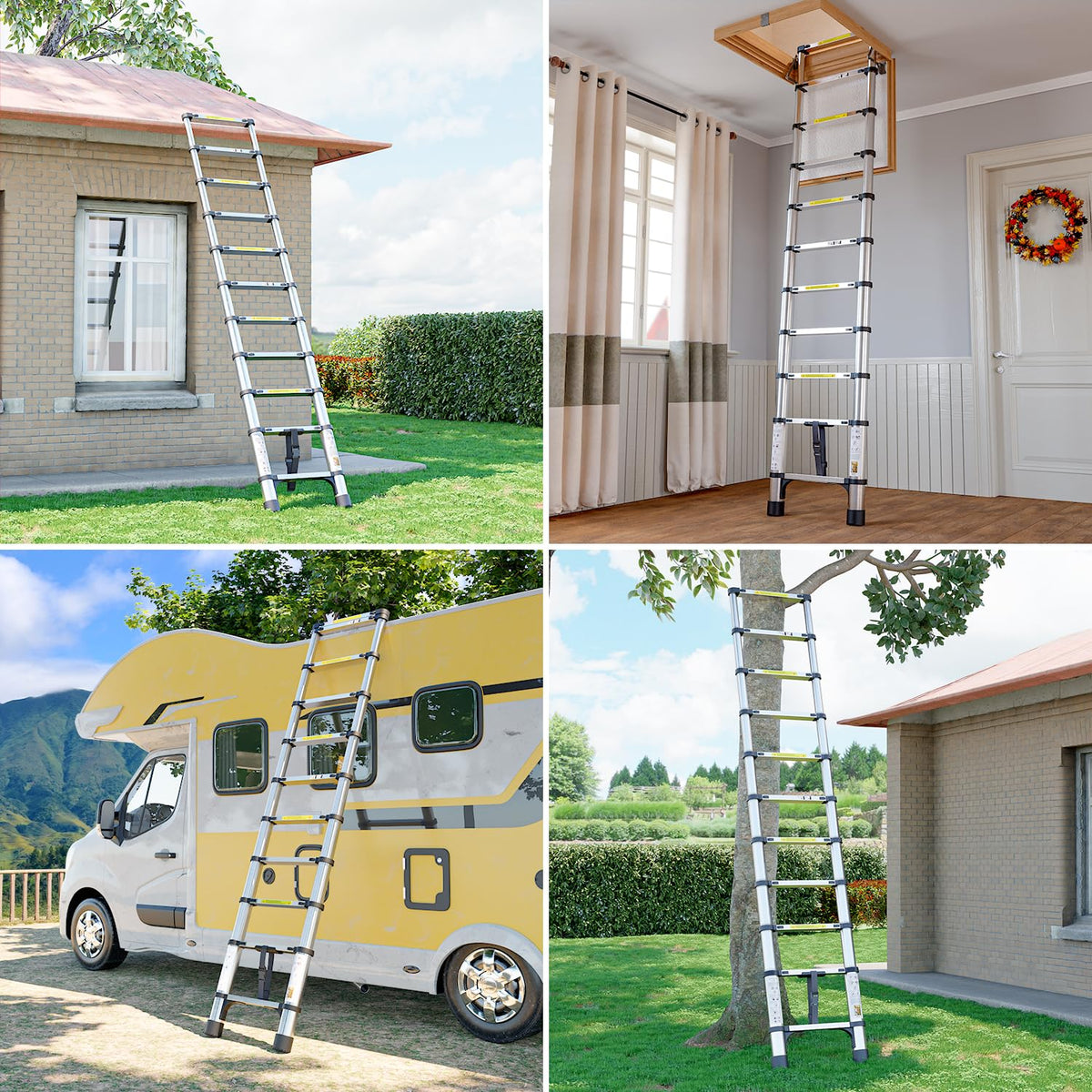 Telescopic Ladder, 3.2M Stainless Steel Loft Ladder, Ladders Extendable
