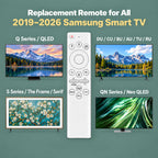 Rechargeable TV Remote for Samsung Smart TVs, Replacement for All 2019-2026 Samsung TV Remote Control with Voice Control. USB-C Fast Charging. Solar Charging. 2-Year Warranty.