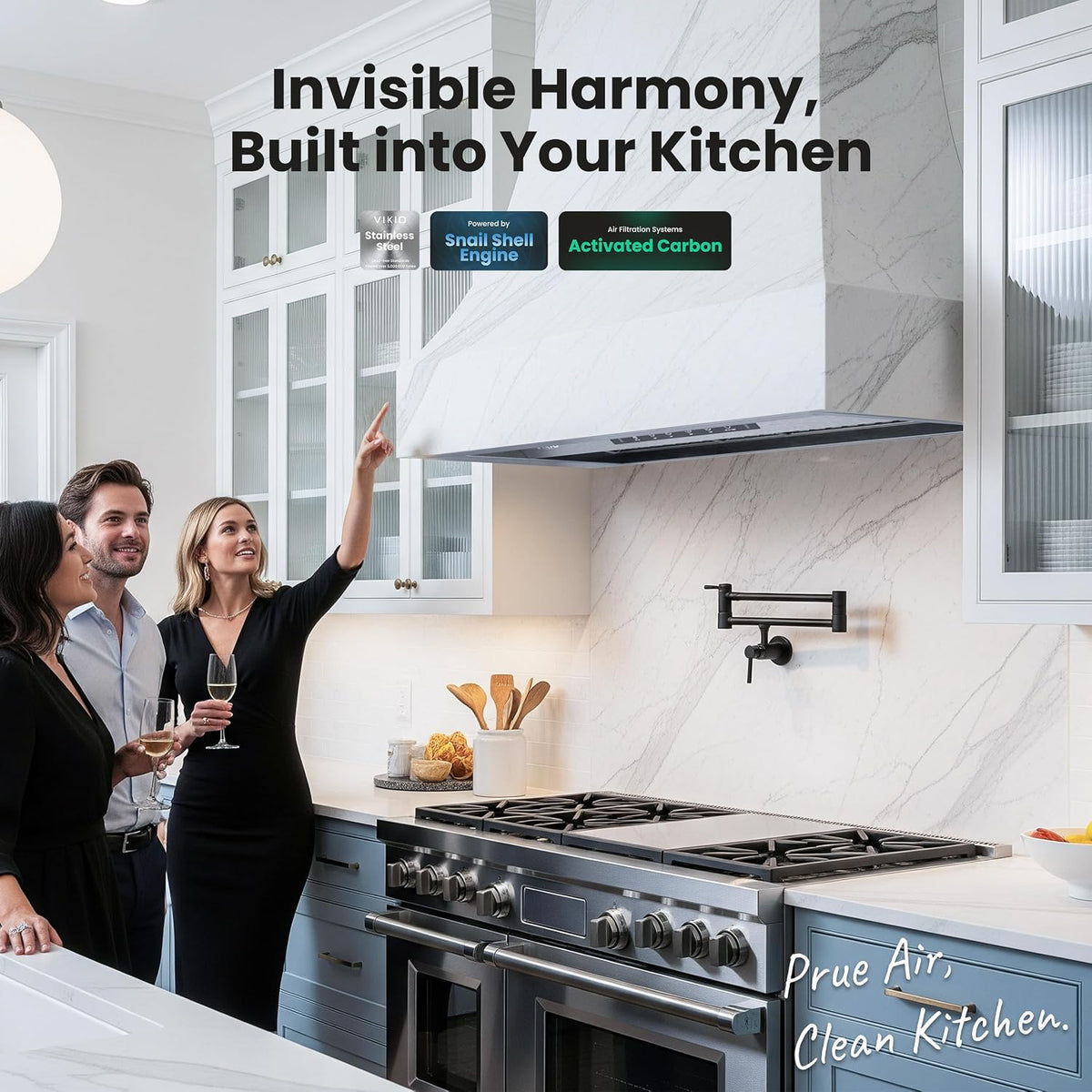 VIKIO HOME 30 Inch Range Hood Insert, 980 CFM, Dual-Intake, Gesture & Touch