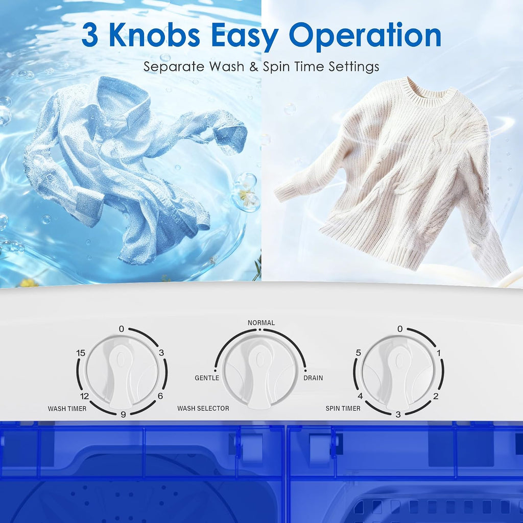 INTERGREAT Portable Washer and Dryer, 25lbs Mini Small Washing Machine Combo with Spin Dryer, Compact Twin Tub Laundry Washer Machine for Apartments, Dorm, Rv, Camping, Blue