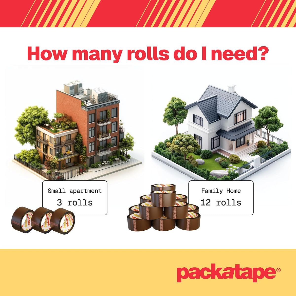 Packatape - 3 Rolls Per Pack 48MM x 66M Brown Packaging Tape for Parcels and Boxes. This 3 rolls pack of Heavy Duty Brown Packing Tape Provides a Strong, Secure and Sticky Seal for your Boxes