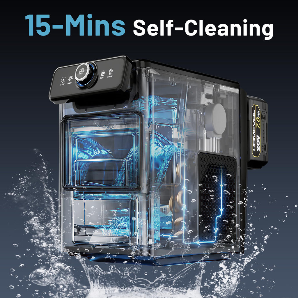2 in 1 Cordless Countertop Ice Maker, Battery Powered Portable Countertop Ice Machine, 6-Minute Fast Ice Cubes with 2 Size, 40lbs Daily, 40dB Quiet, Self-Cleaning, 2 × 7.8Ah Battery, Stainless Steel