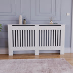 Vida Designs Chelsea Radiator Cover White - Medium - Modern Vertical Slat Design For Optimal Heat Circulation - H82xW111xD19cm - Painted MDF Cabinet Ideal For Living Room & Hallway