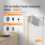 TESSAN UK to South Africa Plug Adapter, Type M Travel Adapter with USB C