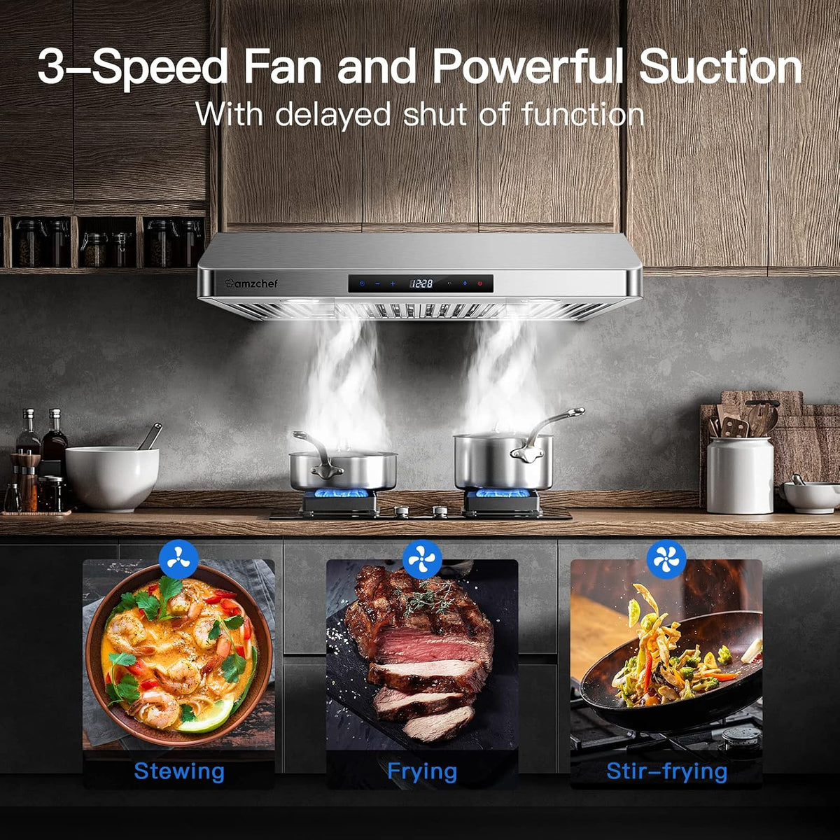 AMZCHEF 30" Under Cabinet Range Hood, 750CFM Stainless Steel Vent Hood