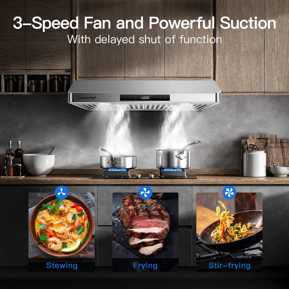 AMZCHEF 30" Under Cabinet Range Hood, 750CFM Stainless Steel Vent Hood