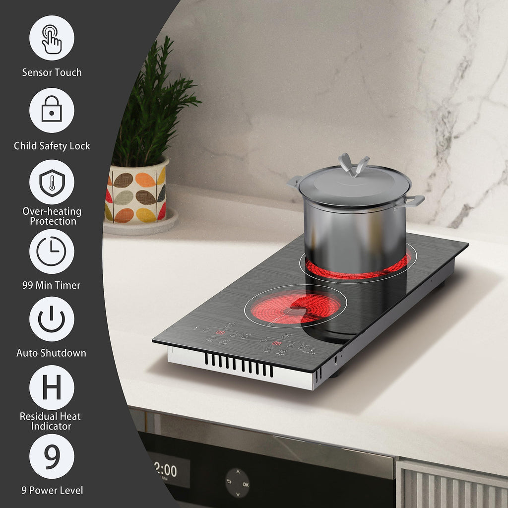 Karinear Electric Cooktop 2 Burners, 110v Plug in Electric Stove Top