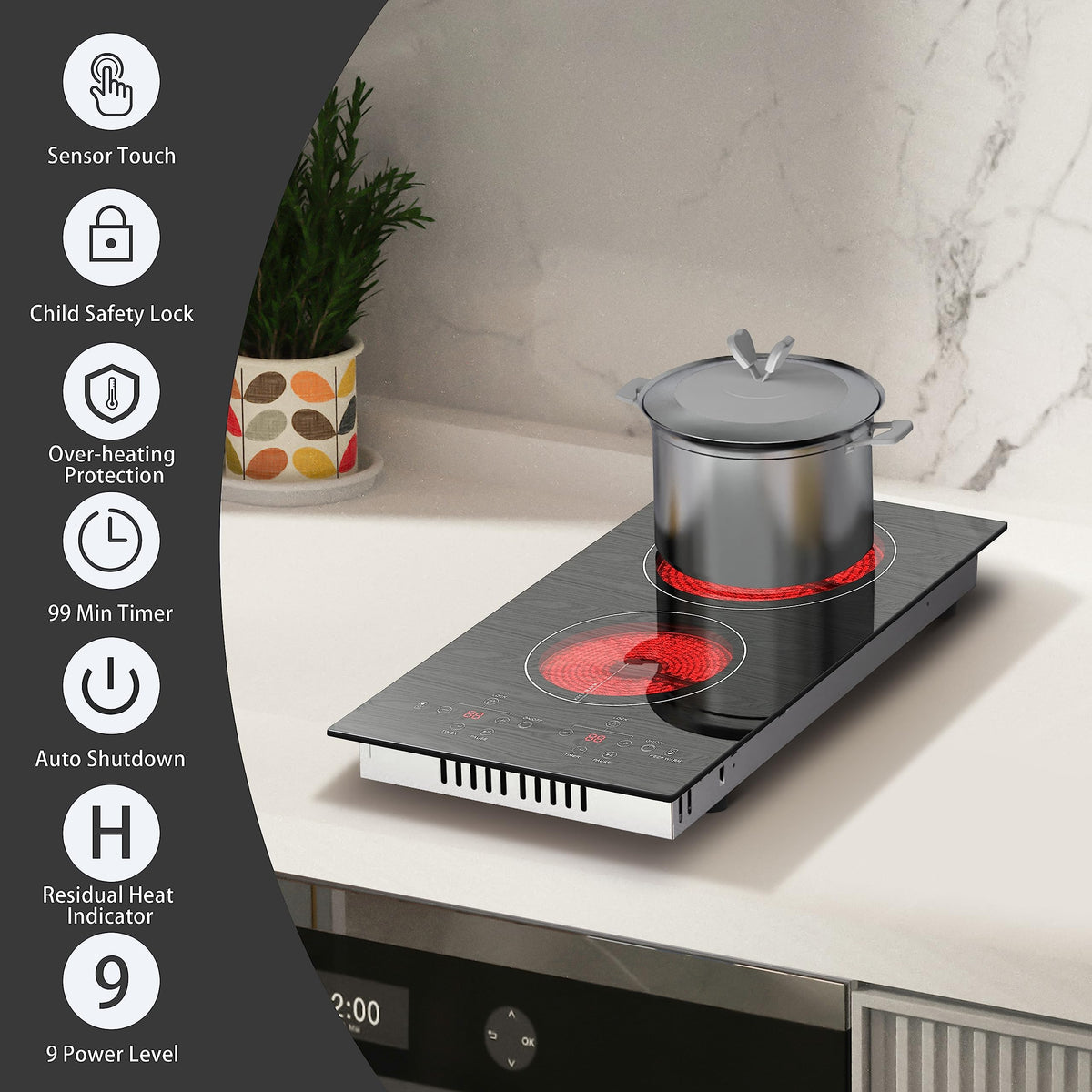 Karinear Electric Cooktop 2 Burners, 110v Plug in Electric Stove Top