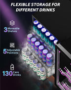 2.5 Cu.Ft Beverage Fridge, Glass Door Mini Fridge, Silver, 96 Can