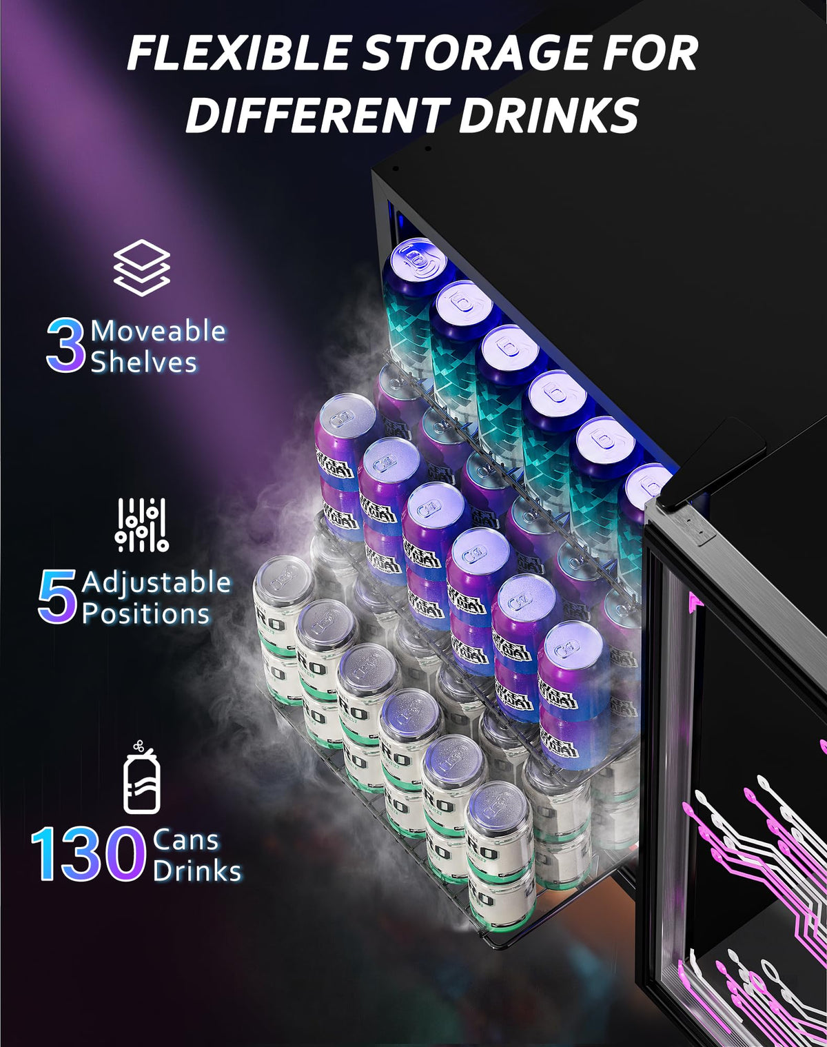 2.5 Cu.Ft Beverage Fridge, Glass Door Mini Fridge, Silver, 96 Can