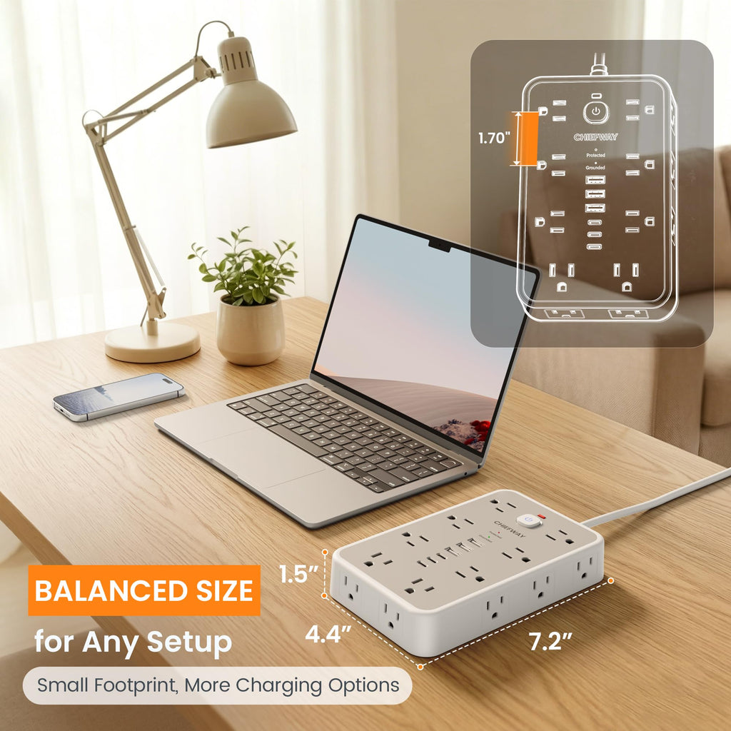 6 FT Surge Protector Power Strip with 6 USB, 16 Outlets, 2400J