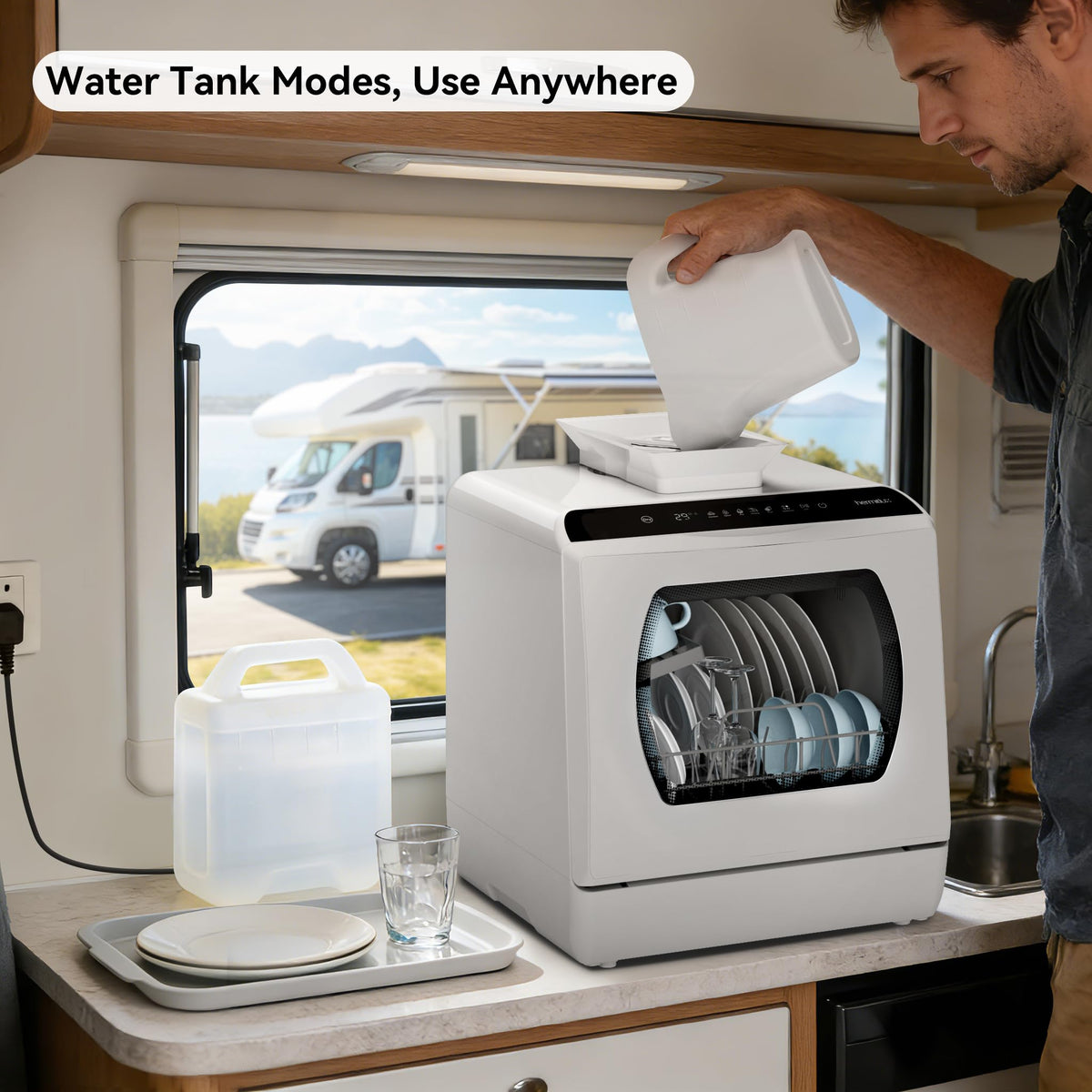 Hermitlux Slim Countertop Portable Dishwasher for Small Spaces