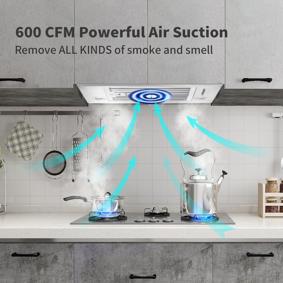 Range Hood Insert 30 inch,Stainless Steel Kitchen Vent Hood 600CFM,Built-in Kitchen Stove Hood w/Front Button Controls and Front LED Lights,Baffle Filters,Ducted/ductless Convertible Duct