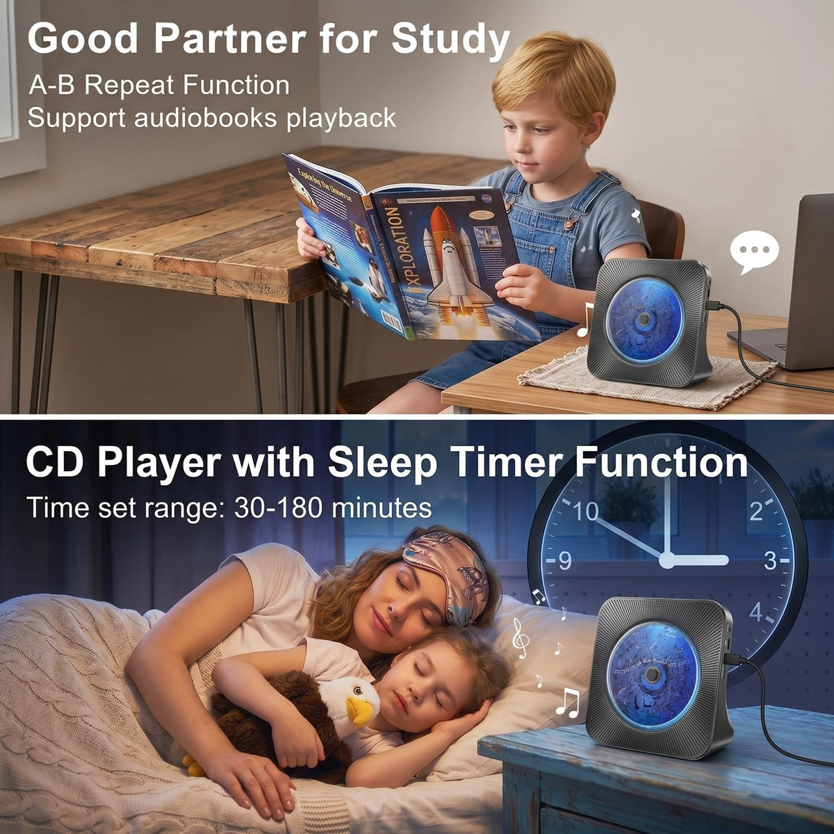 Gueray CD Player Portable Bluetooth Desktop CD Players for Home