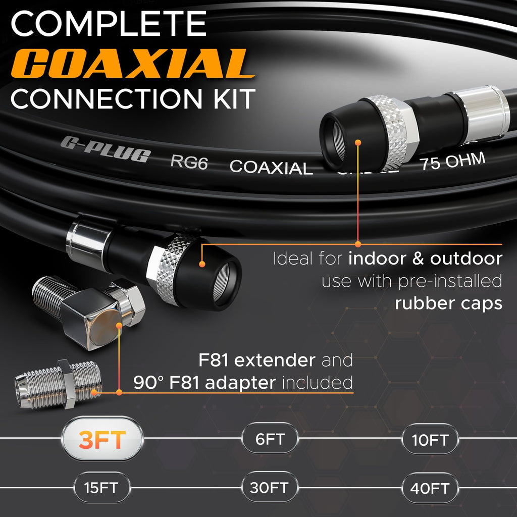 G-PLUG 40FT RG6 Coaxial Cable Extender - Coax Cable Cord, Triple Shielded