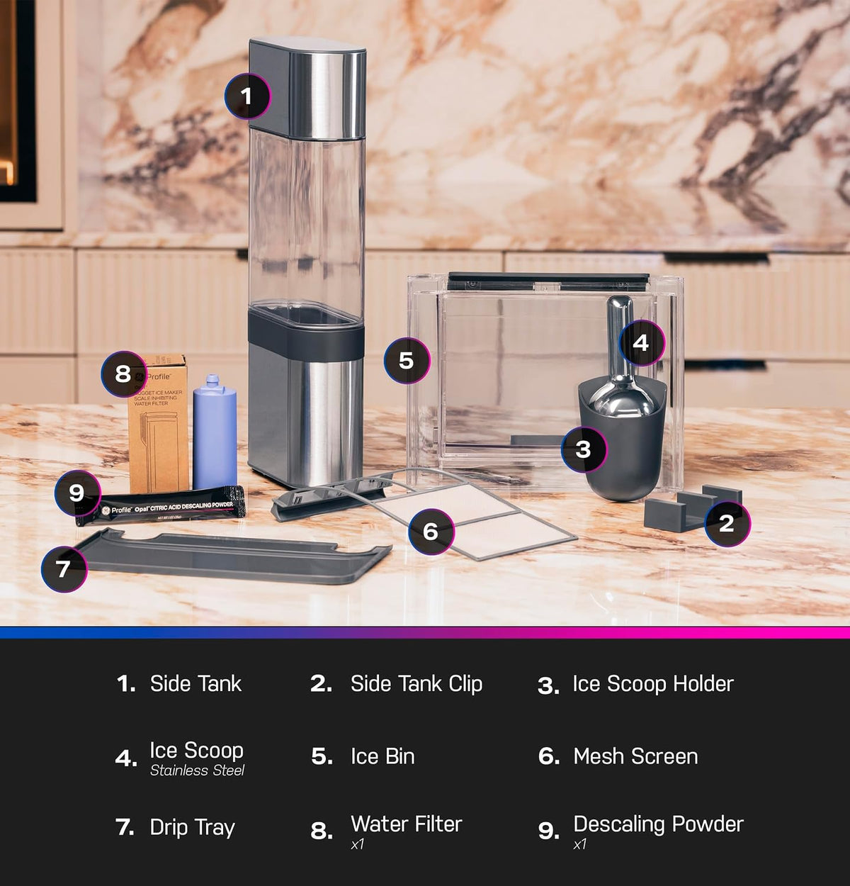 GE Profile Opal Ultra, Countertop Nugget Ice Maker, 1 Gal XL Side Tank, *Amazon Exclusive*, 38 lbs/Day, Pebble Pellet Crushed Ice Machine, WiFi Stainless Steel