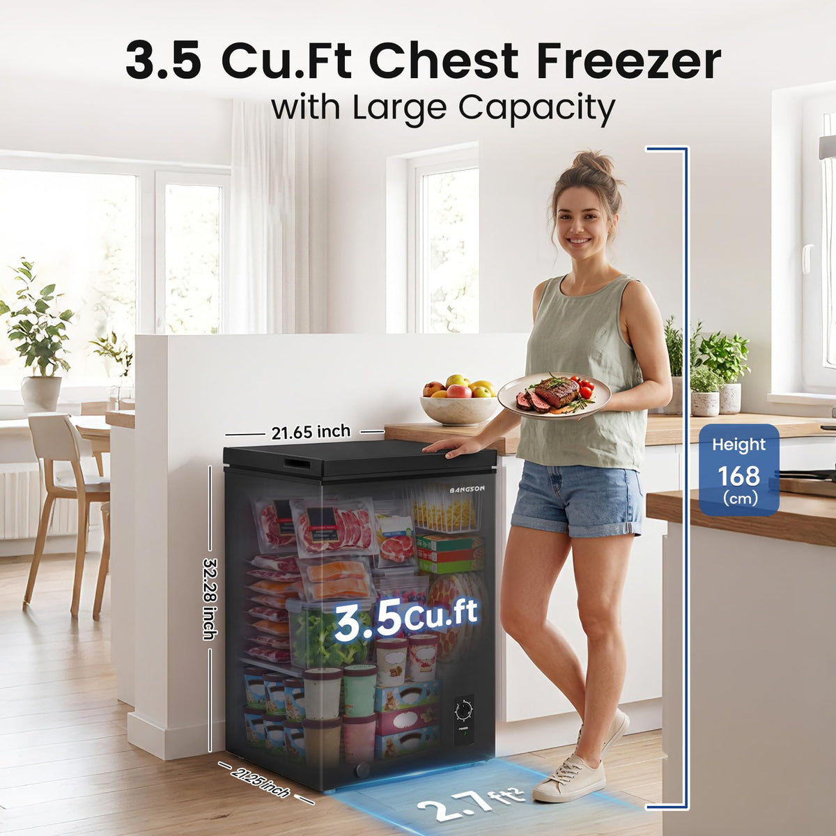 BANGSON 3.5 Cu.Ft Chest Freezer for Apartment, White