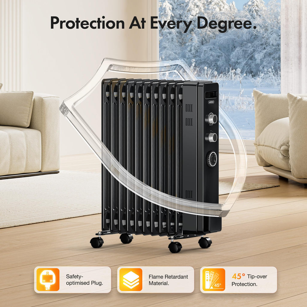 VonHaus Oil Filled Radiator 11 Fins – 2500W, 3 Heat Settings, 24 Hour Timer