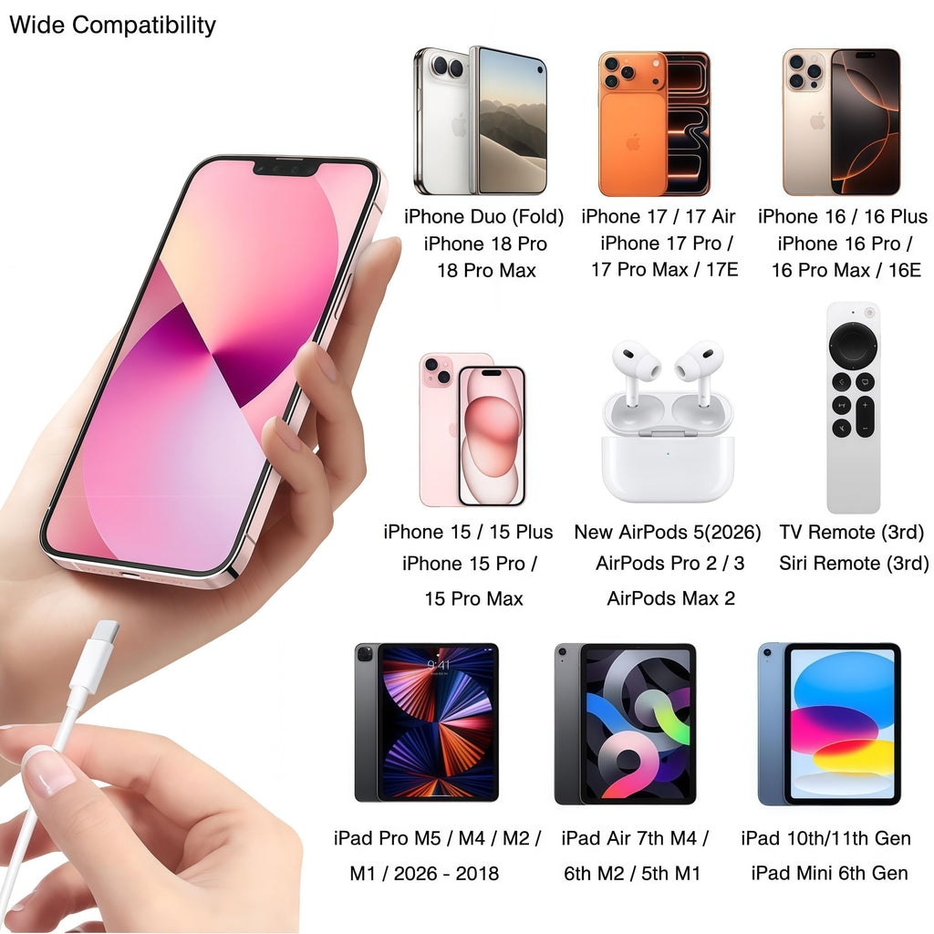 2m IPad Fast Charger Cable, USB C to USB Charging Cord for iPad A16 10.9 inch (10th/11th Gen),iPad Pro 12.9 in(3rd 4th 5th 6th),13/11 Inch(4/3/2/M4/M5) ,iPhone 15/16/17/18/Duo Car Carplay Cable Lead