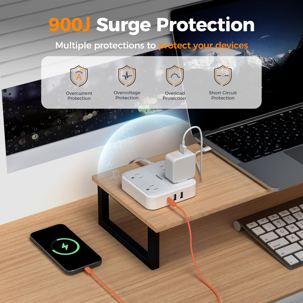 TESSAN PD 20W Surge Protector Extension Cord 5Ft, Flat Plug Power Strip