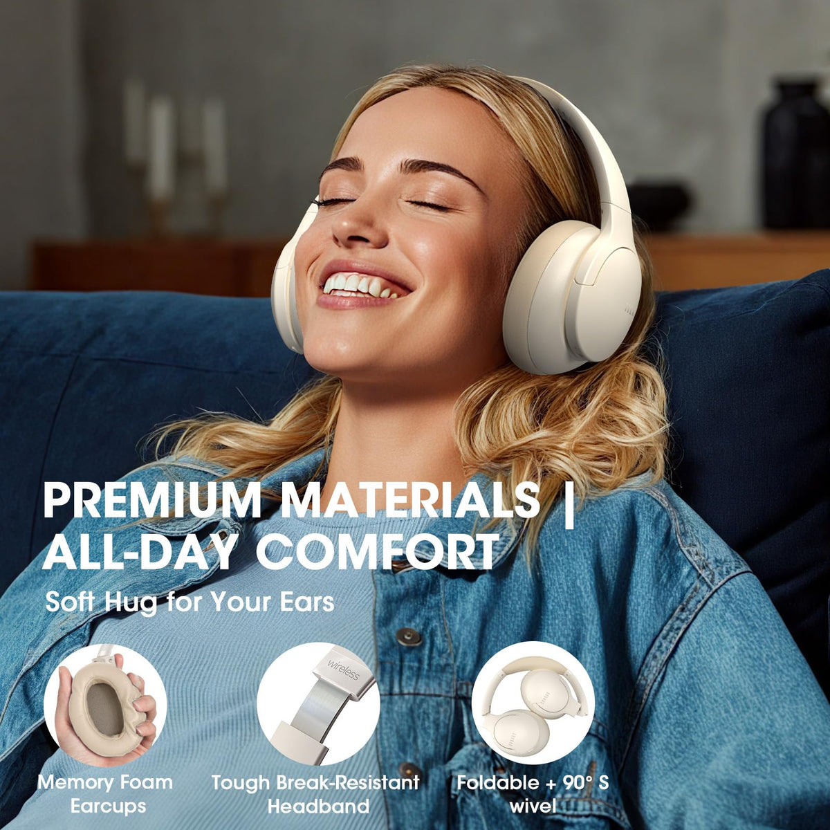 DOQAUS Bluetooth Headphones Over Ear, Headphones Wireless with 90H Playtime