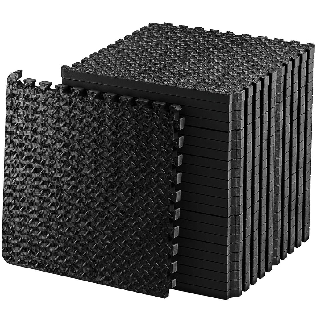 Exercise Foam Mat - Anti fatigue Protective Interlocking Puzzle EVA Floor Tiles with Edges - Gym Flooring Mats - Non slip Rubber Cushion for Underlay (Black, 4 Tiles (16 Square Feet))