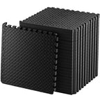 Exercise Foam Mat - Anti fatigue Protective Interlocking Puzzle EVA Floor Tiles with Edges - Gym Flooring Mats - Non slip Rubber Cushion for Underlay (Black, 4 Tiles (16 Square Feet))