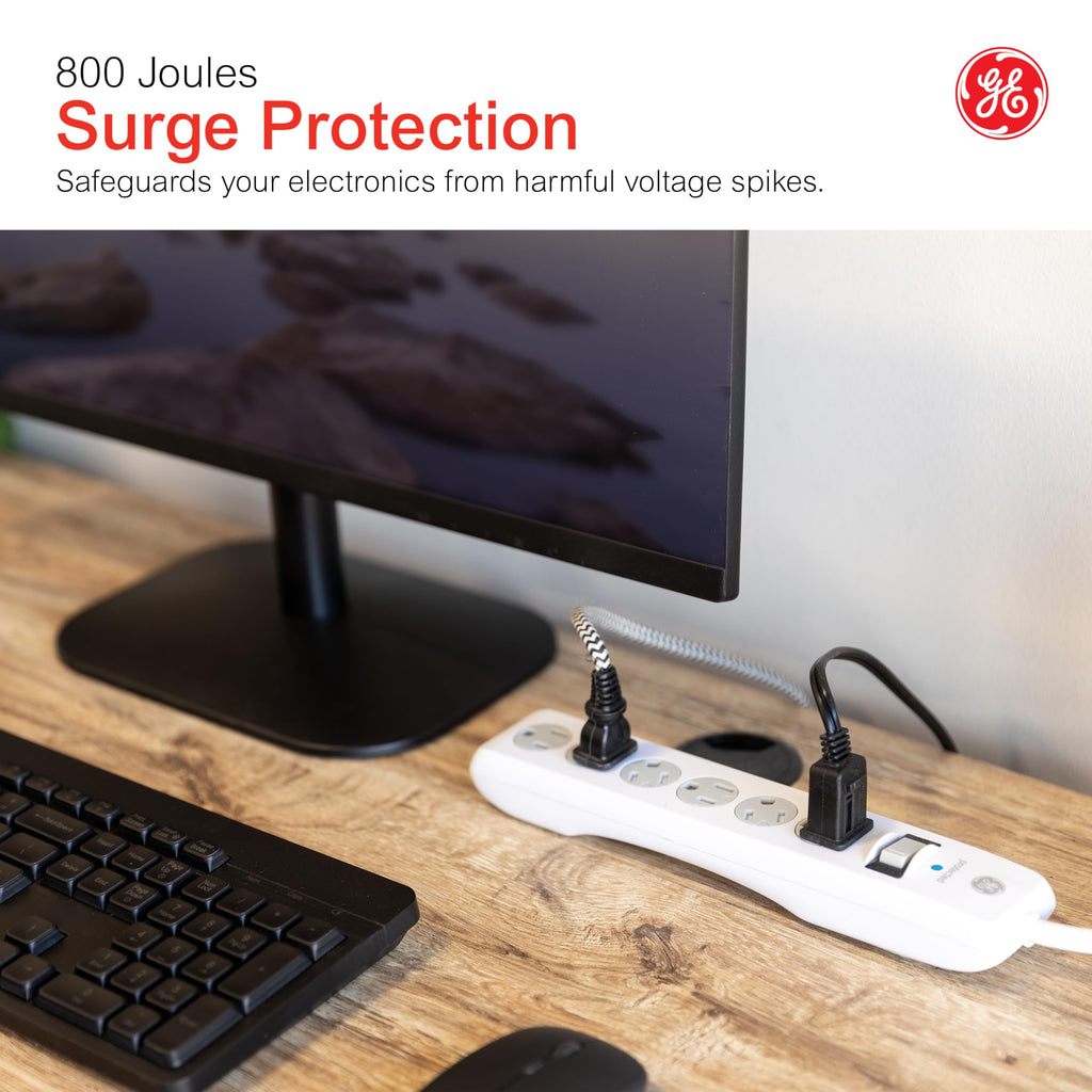 GE Surge Protector Power Strip, 6 Ft Extension Cord, 6 Outlet Extender