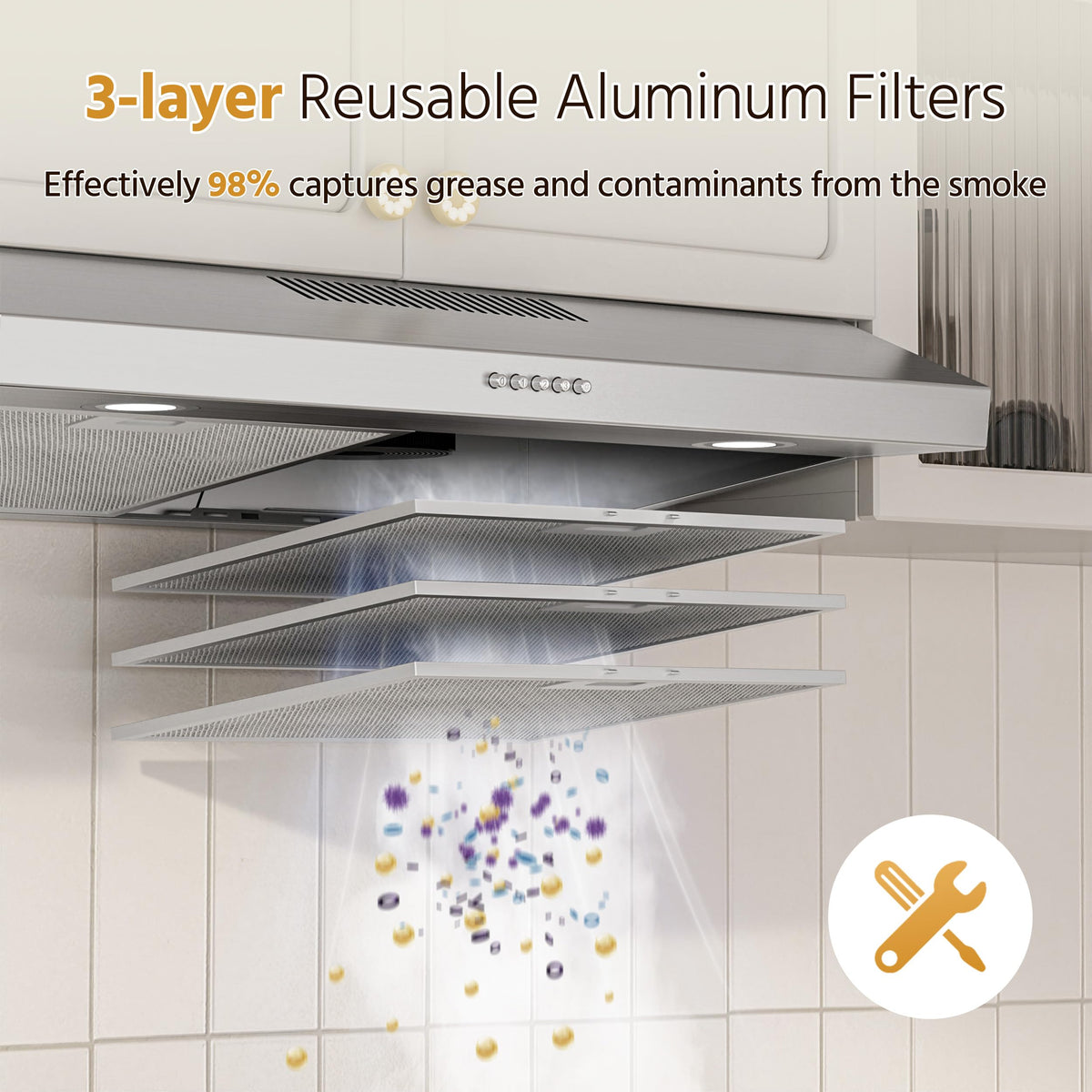 FIREGAS Black Under Cabinet Range Hood 36 Inch, Ducted/Ductless Convertible