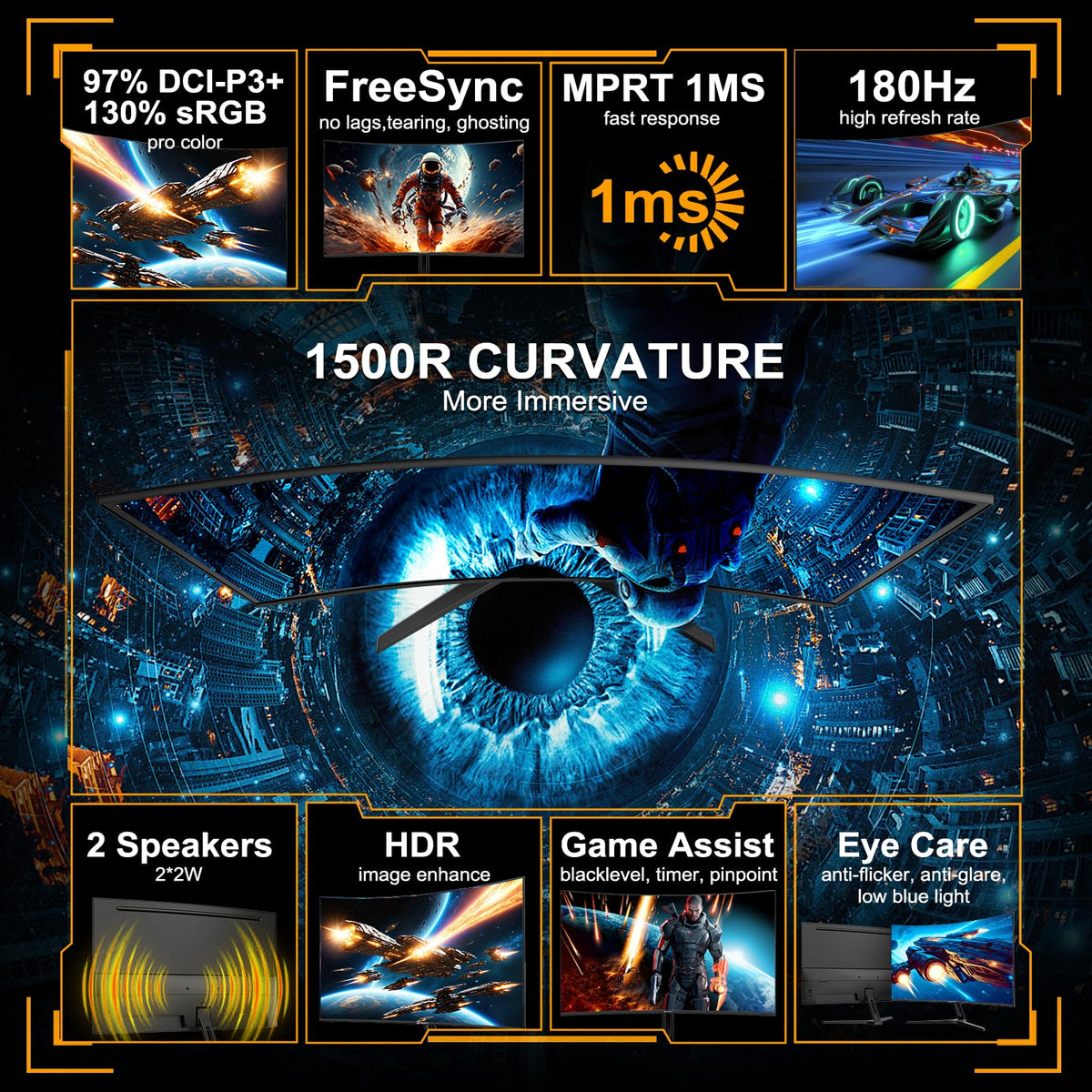 SANSUI 24 Inch Gaming Monitor 200Hz 1Ms FreeSync HDR 110% sRGB FHD 1080P Computer Monitor HDMI DP Ports Eye Care Frameless VESA Mount Cable Management(ES-G24F4L HDMI Cable Included)