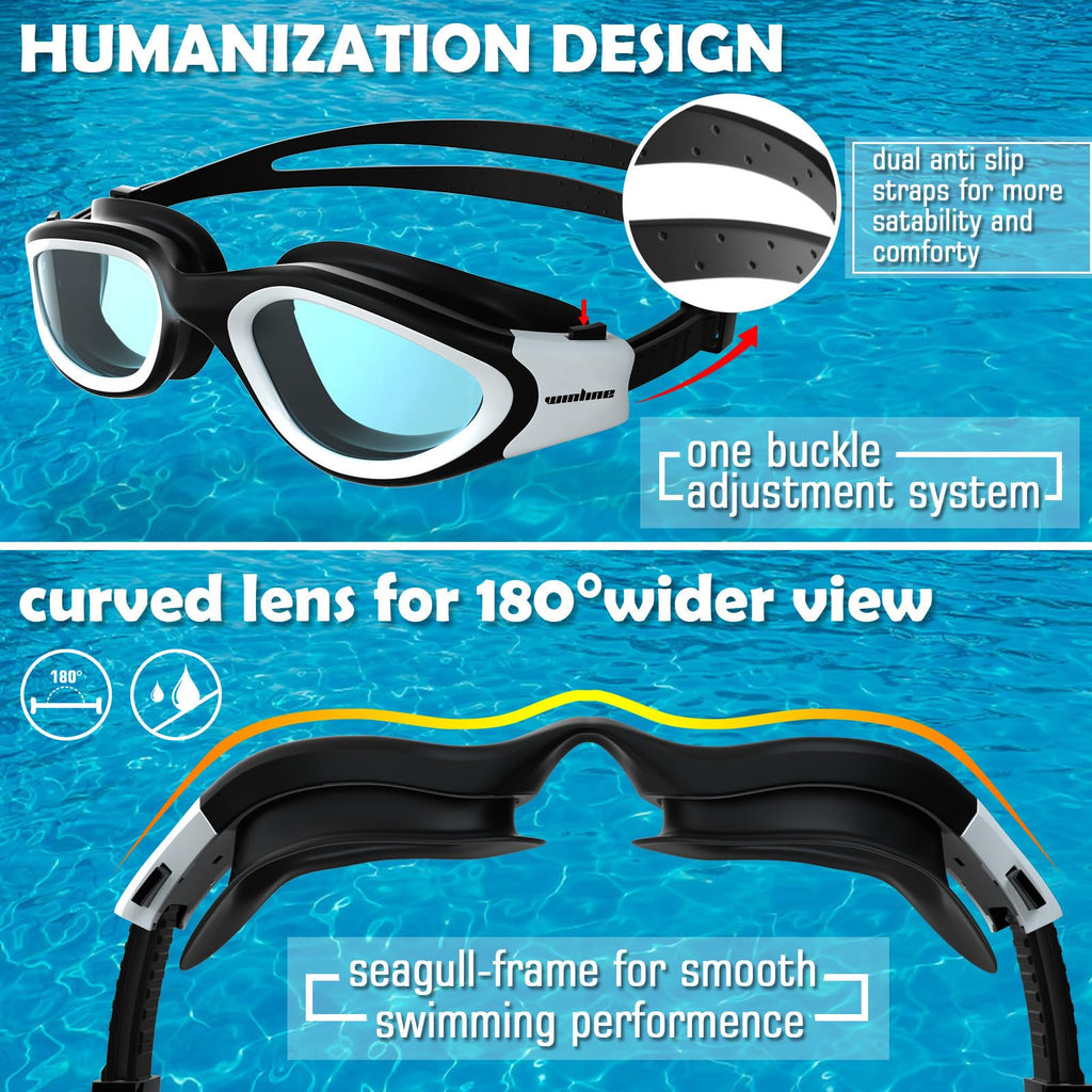 Winline Adult Swimming Goggles,Open Water Goggles Swimming Anti Fog UV Protection No Leakage Clear Vision Easy to Adjust for Adults Men Women Teenagers