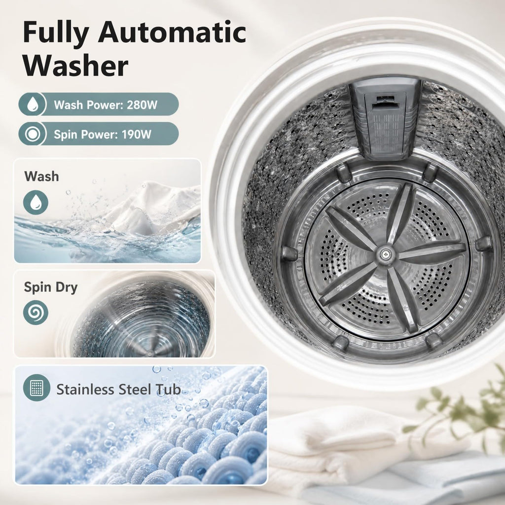 COSTWAY 8.8LBS Portable Washing Machine, Full-Automatic w/Drain Pump, White