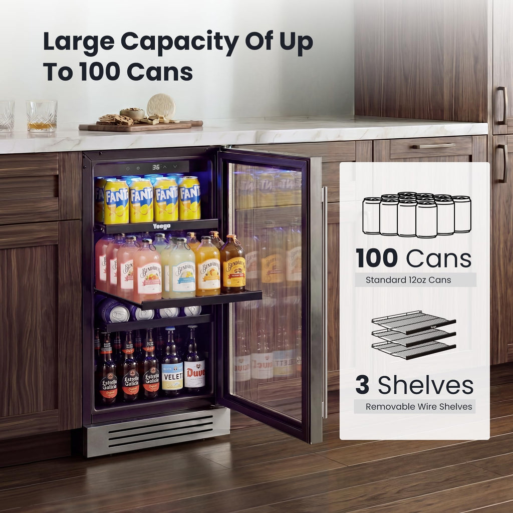 Yeego Beverage Refrigerator - 24 inch 180 Cans Beer Cooler with Glass Door
