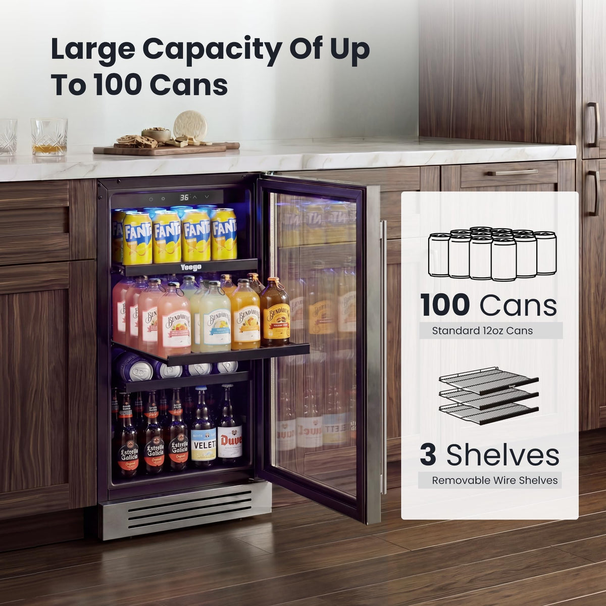 Yeego Beverage Refrigerator - 24 inch 180 Cans Beer Cooler with Glass Door