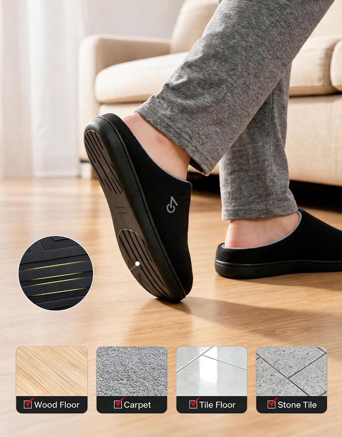 VeraCosy Men's Two-Tone Memory Foam Slippers