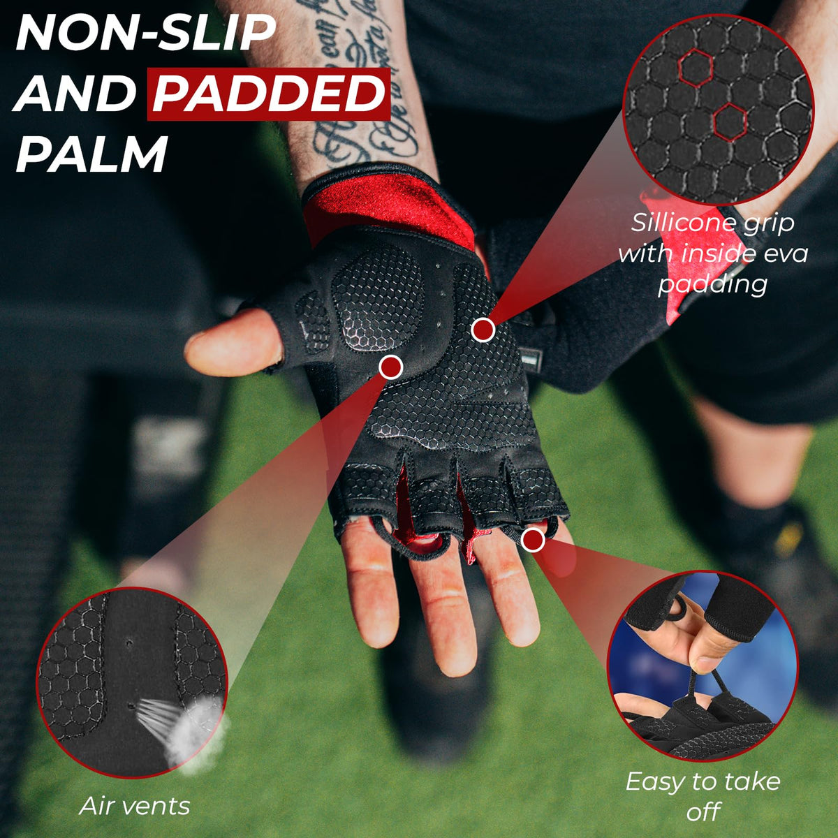 BEAST RAGE Gym Gloves Weight lifting Gloves Training Anti Slip Padded Palm Half Finger Powerlifting Workout Exercise Gloves for Men and Women